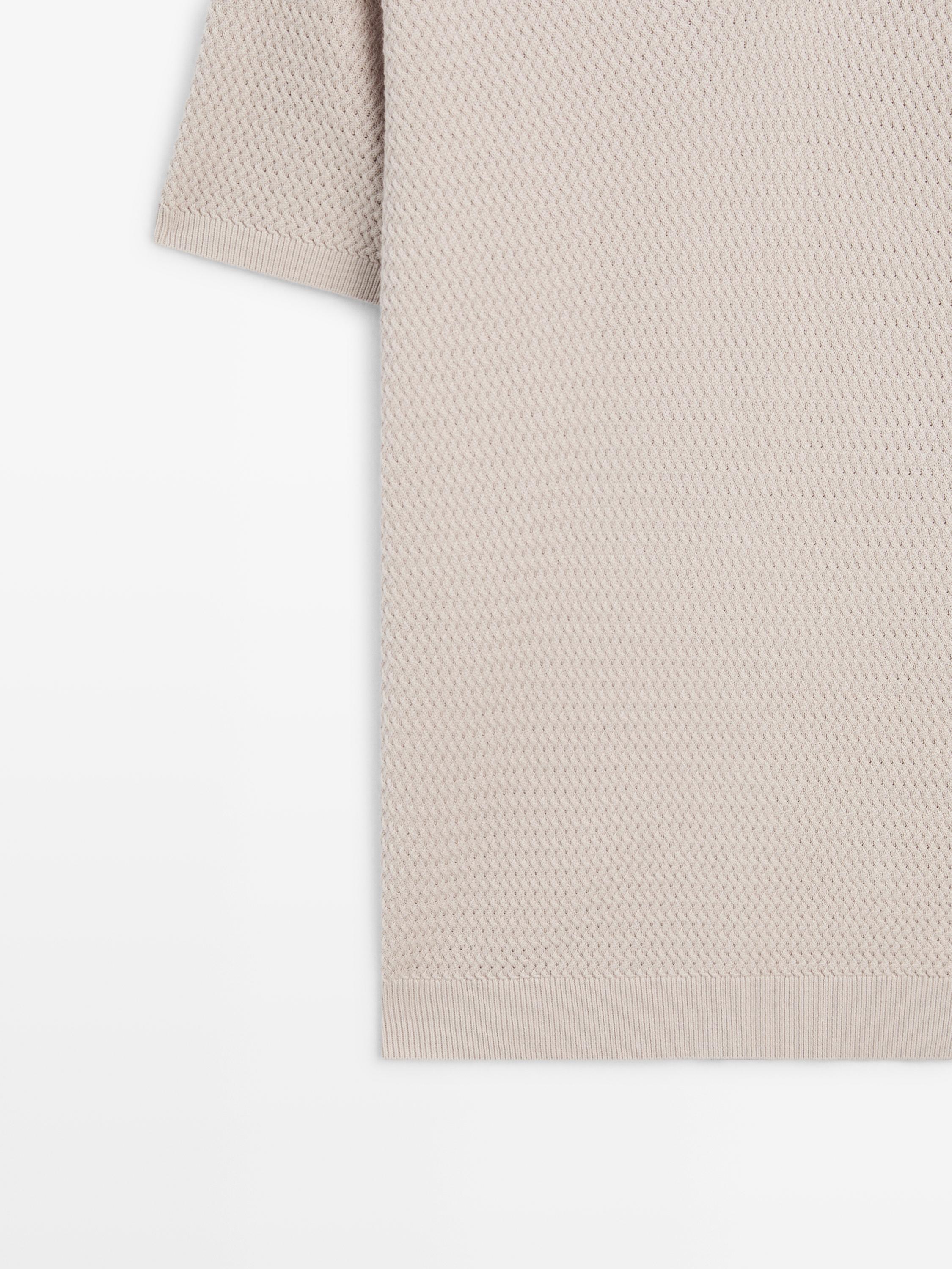 Short sleeve textured knit polo shirt
